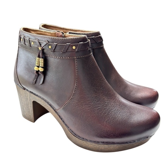 Dansko Dabney Ankle Boots Booties Brown Leather Block Heel 41 US 10.5 / 11 NEW - Picture 2 of 13